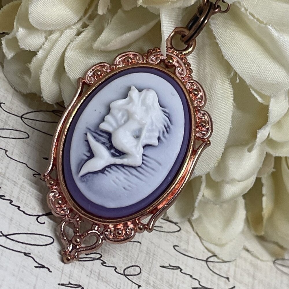 Purple Nautical Mermaid Beach Necklace Cameo Rose Gold wedding Jewelry Birthday